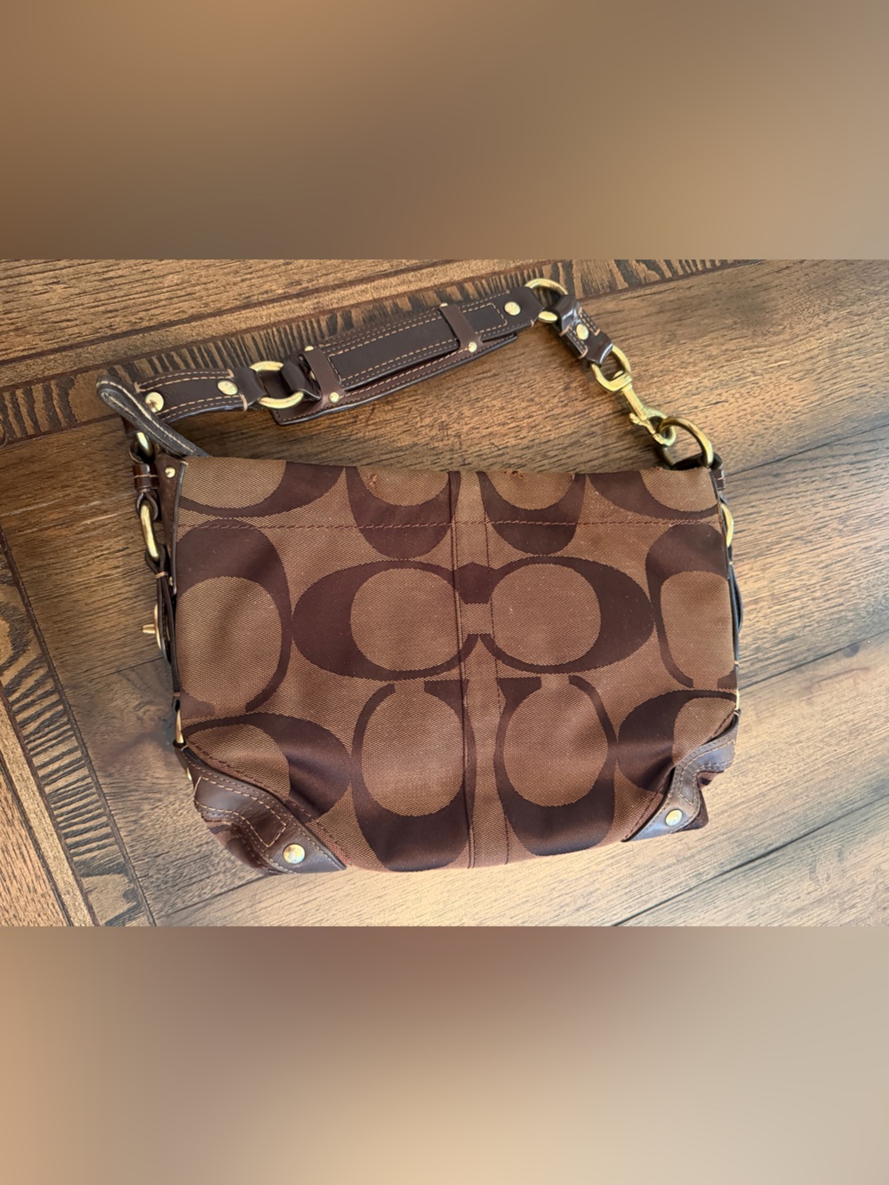 Coach Vintage Brown Signature Canvas Carly  12871 Hobo Slouchy Bag Magenta Silk